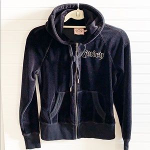 Juicy Zip Up Velour Rhinestone Spiderweb Hoodie